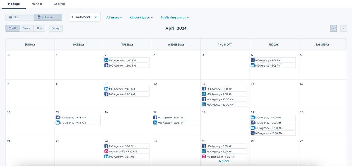 Hubspot Social Media Calendar